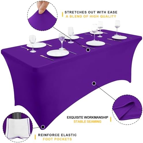 Smiry 2 Pack Spandex Table Cloth 8FT, Elastic Fitted Purple Tablecloth - Image 3