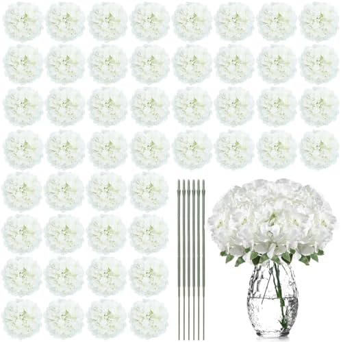 Yunsailing 100 Pcs Artificial Hydrangea Flowers Hydrangea Flower Heads with Stems Silk Faux Hydrangea Flowers for Wedding Centerpiece Fake Bouquet Home Indoor Garden Party Decoration (White) by Yunsailing