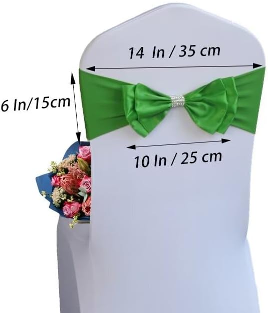 12 PCS Spandex Chair Sash Bow Tied,Elastic Sashes Chair Bands for Wedding Party Reception Events Celebration Banquets Hotel Event Decorations Chairs Decoration(Green) - Image 2