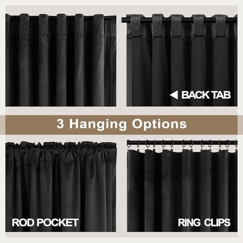Black Velvet Curtains for Living Room 84 Inch Length 2 Panel Back Tab Pocket Thick Luxury Living Room Darkening Light Blocking Thermal Insulated Black Out Long Drape for Bedroom Halloween Gothic Decor - Image 4