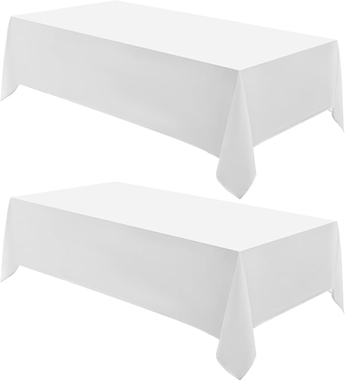 2 Pack White Rectangle Tablecloths 60x120 Inch for 8ft Tables | Washable Decorative Linen Polyester Table Cover for Dining Tables, Banquets Buffets Parties and Weddings by AOCOZHomeLifeMuseum