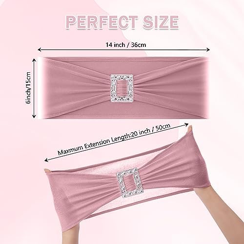 Joccun 120 PCS Spandex Chair Sashes Bows Stretch Chair Cover Band with Buckle Slider Universal Elastic Chair Ties for Wedding Banquet Party Event Decoration (Dusty Pink) - Image 2