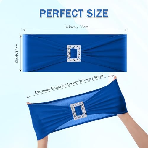 Joccun 30 PCS Spandex Chair Sashes Bows Stretch Chair Cover Band with Buckle Slider Universal Elastic Chair Ties for Wedding Banquet Party Event Decoration (Royal Blue) - Image 2