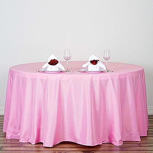 6 pcs 132 inch Pink Round Polyester Tablecloths Fabric Table Cover Linens | 132" Washable Fabric Table Cloth Covers for Party Wedding Reception Buffet Events Catering Dining Kitchen Dining - Image 3