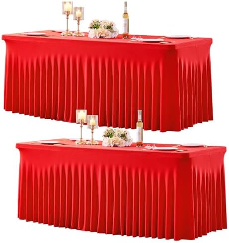 2 Pack Red Spandex Tablecloths for Rectangle Tables 6 Foot Red Stretch Table Cloth Rectangle 6ft Elastic Fitted Table Cover Fabric with Skirt for Wedding Graduation Birthday Party Banquet Buffet by Suppromo