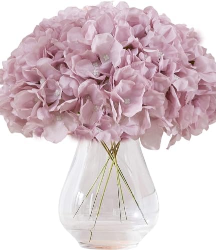 Artificial Hydrangea Flowers Dusty Purple Heads 10 Fake Hydrangea Silk Flowers for Wedding Centerpieces Bouquets DIY Floral Decor Home Decoration with Stems(VASE NOT Included) by Kislohum
