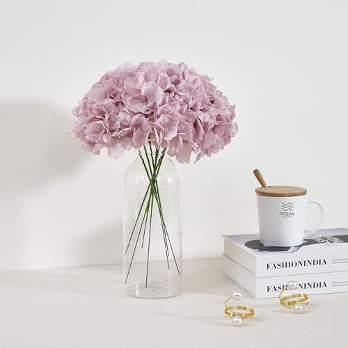 Artificial Hydrangea Flowers Dusty Purple Heads 10 Fake Hydrangea Silk Flowers for Wedding Centerpieces Bouquets DIY Floral Decor Home Decoration with Stems(VASE NOT Included) - Image 4