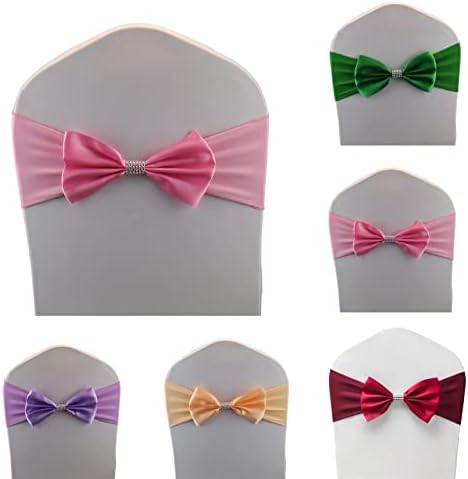 10 PCS Bows Stretch Chair Sashes, for Wedding Party Chair Cover Decoration, Spandex Stretch Chairs Bands (Pack of 10 Pink - Image 2
