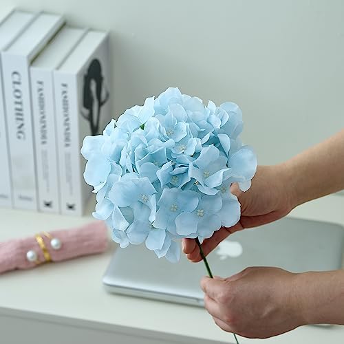 Ice Blue Hydrangea Artificial Flowers Heads Fake Silk Flowers Full Silk Flowers with Stems Wedding Home Party Shop Baby Shower Decor 10Pcs - Image 2
