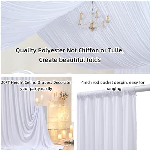 Outpain 50ftx20ft White Backdrop Ceiling Drapes, 10 Panels, 20ft Height, Wrinkle Free, Tent Draping Curtains, Polyester, Wedding, Birthday, Anniversary - Image 3
