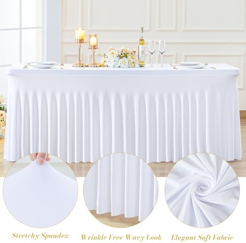 Besutolife 4 Pack White Spandex Tablecloth for 6ft Rectangle Tables Fitted Table Cloth Stretch Table Covers Skirt 6ft Rectangular Tablecloths for Banquet Parties Wedding Decorations - Image 6