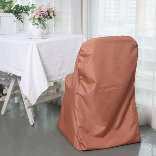 Efavormart 1 Set Terracotta Linen Polyester Folding Chair Covers for Dining Chairs Party Wedding Banquet Outdoor Event Catering Slipcovers - Image 2