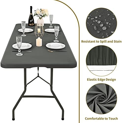 6 Pack Stretch Table Top Cap Cover, Gray, 30" x 96" - Image 3