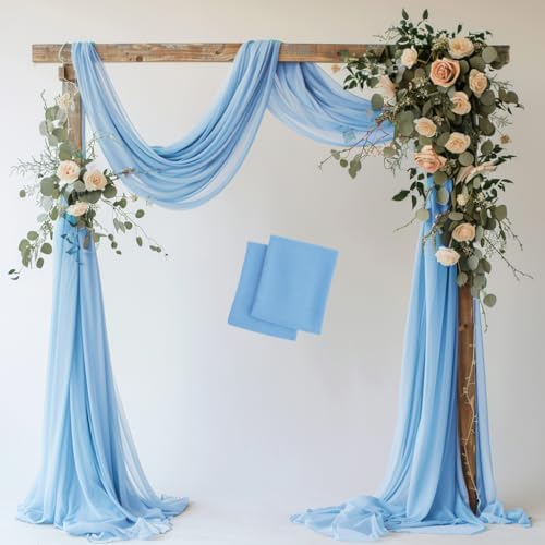 Wedding Arch Draping Fabric 2 Panels Dusty Blue Sheer Backdrop Drape by Xiomot