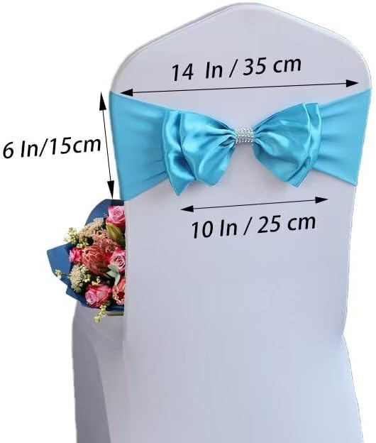 25 PCS Spandex Chair Sash Bow Tied,Elastic Sashes Chair Bands for Wedding Party Reception Events Celebration Banquets Hotel Event Decorations Chairs Decoration(Lake Blue) - Image 2