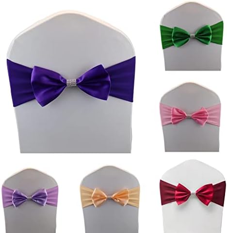 10 PCS Bows Stretch Chair Sashes, for Wedding Party Chair Cover Decoration, Spandex Stretch Chairs Bands (Pack of 10 Dark Purple - Image 2