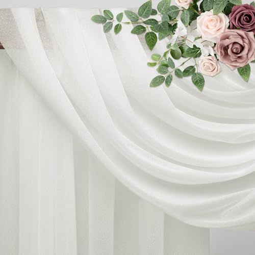 Wedding Arch Draping Fabric 4 Panels Ivory Sheer Backdrop Drapes - Image 4