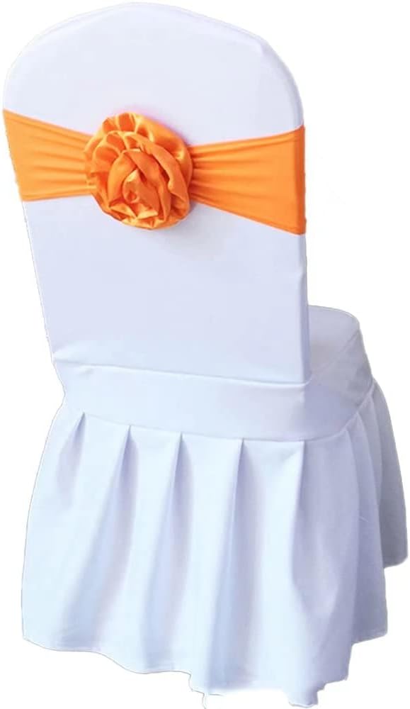 Spandex Stretch Flower Chair Sashes Chair Bands Polyester Bows for Party Hotel Wedding Banquets Decoration （Orange 12 PCS） by LIZIMI