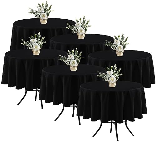 Fitable 6 Pack Black Round Tablecloths 70 Inch for 36"-48" Tables by Fitable