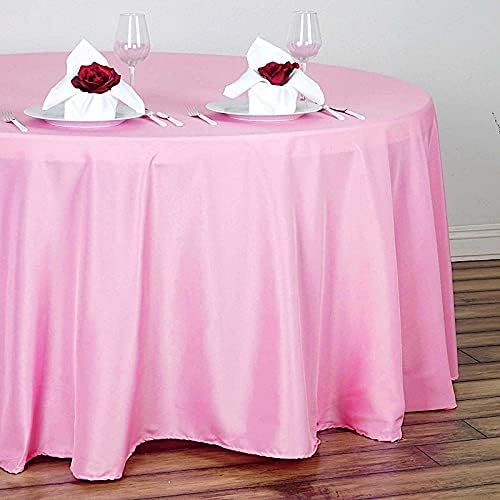 6 pcs 132 inch Pink Round Polyester Tablecloths Fabric Table Cover Linens | 132" Washable Fabric Table Cloth Covers for Party Wedding Reception Buffet Events Catering Dining Kitchen Dining - Image 2