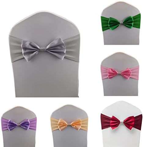 25 PCS Bows Stretch Chair Sashes, for Wedding Party Chair Cover Decoration, Spandex Stretch Chairs Bands (Pack of 25 Silver Grey - Image 2