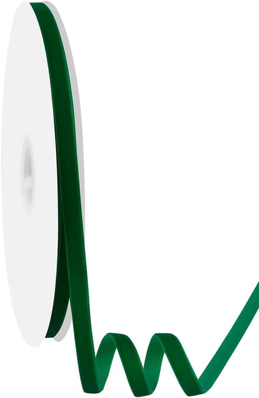 3/8" Wide Velvet Ribbon, 25 Yards - Thin Forest Green Velvet Ribbon on Spool for Crafts, Gift Wrapping, DIY, Hair Bows, Wedding Invitations, Parties, Valentine's Day, and Christmas