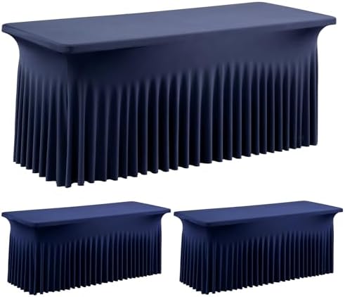 leegleri 2 Pack Navy Blue Spandex Tablecloths for 8 Foot Rectangle Tables, Wrinkle Free Fitted Table Cloths 8ft Stretchy Table Cloth Cover with Skirt for Parties Weddings Birthday Banquet Baby Shower by LeegleriTableSkirt