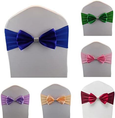 12 PCS Bows Stretch Chair Sashes, for Wedding Party Chair Cover Decoration, Spandex Stretch Chairs Bands (Pack of 12 Royal Blue - Image 2