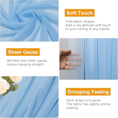 Wedding Arch Draping Fabric 6 Panels Dusty Blue Sheer Backdrop Drape - Image 3
