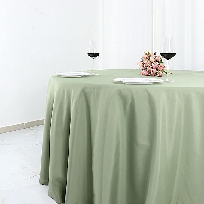 10 pcs 132 inch Eucalyptus Sage Green Round Polyester Tablecloths Fabric Table Cover Linens | 132" Washable Fabric Table Cloth Covers for Wedding Party Polyester Reception Buffet Events Catering - Image 4