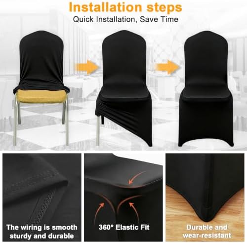 30PCS Black Chair Covers, Wrinkle Resistant, Elastic Stretch and Washable, Stretch Polyester Spandex Slipcovers Folding Chair Covers for Party, Wedding, Dining, Banquet, Event - Image 5