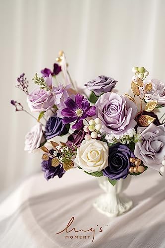 Ling's moment Purple Artificial Wedding Flowers Deluxe Combo, Lilac & Cream - Image 3