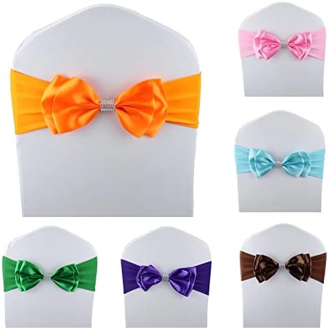50 PCS Double Bows Stretch Chair Sashes, for Wedding Party Chair Cover Decoration, Spandex Stretch Chairs Bands (Pack of 50 Orange) - Image 2