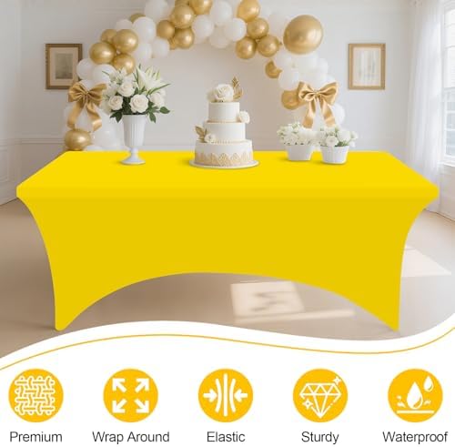 Smiry 2 Pack Spandex Table Cloth 6FT, Elastic Fitted Yellow Tablecloth - Image 4