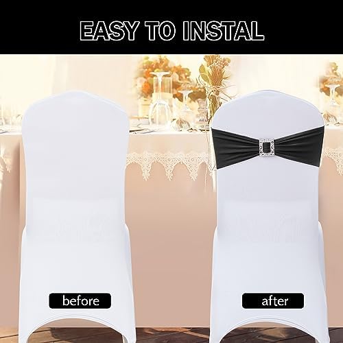 Joccun 30 PCS Spandex Chair Sashes Bows Stretch Chair Cover Band with Buckle Slider Universal Elastic Chair Ties for Wedding Banquet Party Event Decoration (Black) - Image 4