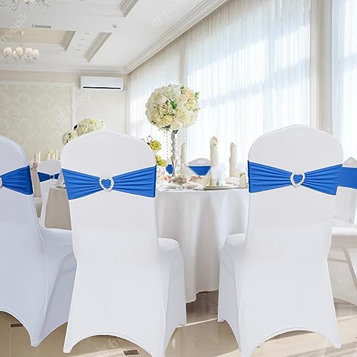 Pack of 120 Spandex Chair Sashes Bows Stretch Chair Cover Band with Buckle Slider Universal Elastic Chair Ties for Wedding Banquet Party Event Decoration (Royal Blue) - Image 6