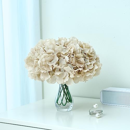 10Pcs Hydrangea Artificial Flowers Beige Heads Fake Silk Flowers Full Silk Flowers with Stems Wedding Home Party Shop Baby Shower Decor - Image 4