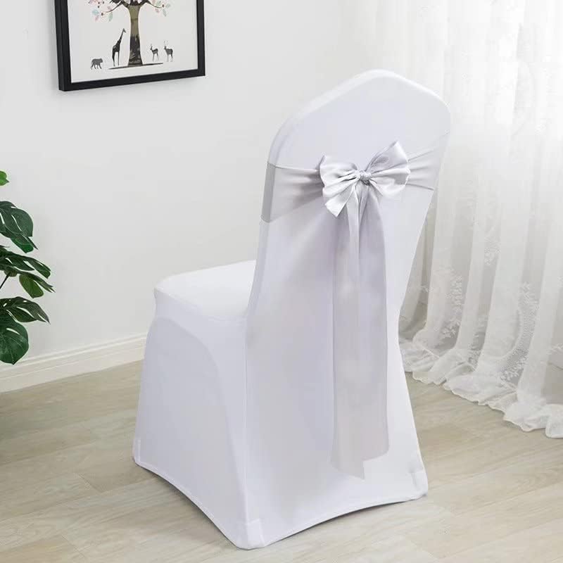Pack of 6 Satin Stretch Chair Sash Bow, No Need Tied, Spandex Chair Bands, Chair Ribbons Bows for Hotel Wedding Party Banquet Birthday Reception Decor (Gray) - Image 2