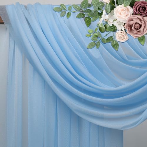Wedding Arch Draping Fabric 2 Panels Dusty Blue Sheer Backdrop Drape - Image 4