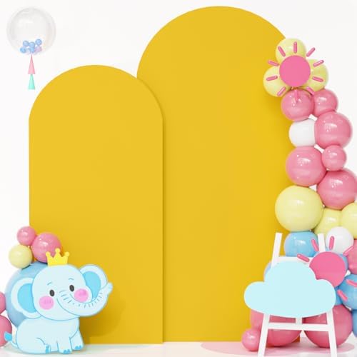 FOTSHARER Gold Arch Cover Set of 2 Wedding Arch Stand Cover Spandex Arch Cover Backdrop Fabric 6FT 7.2FT Chiara Round Top Fitted Arch Cover Stretchy Backdrop Arched Wall Frame Cover for Party Decor by FOTSHARER
