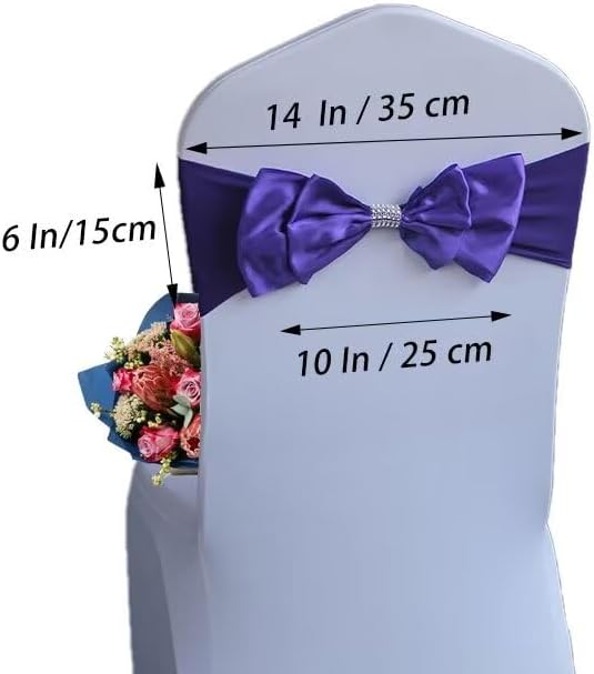 6 PCS Spandex Chair Sash Bow Tied,Elastic Sashes Chair Bands for Wedding Party Reception Events Celebration Banquets Hotel Event Decorations Chairs Decoration(Deep Purple) - Image 2