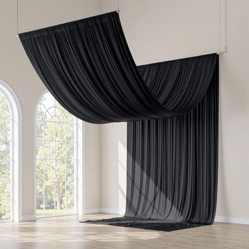 gogoparti 50x20FT Black Ceiling Drapes for Weddings Parties - 10 Panels of 5x20FT Wrinkle Free Silk Black Drapes for Tent Canopy, Weddings, Birthdays, Parties, Tent & Event Decoration by Gogoparti