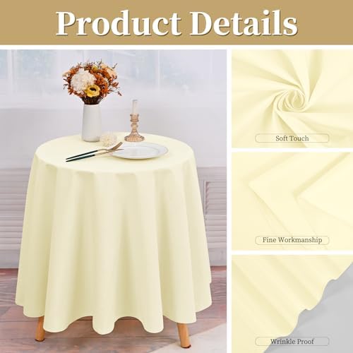 8 Pack Beige Round Tablecloths, Diameter of 70 inch - Image 4