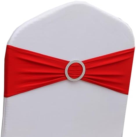 Red Chair Sashes 100 Pack, Red Spandex Chair Bows for Christmas Wedding Party Banquet Decor, Chairs Bands Ties with Buckles for Chairs Decoration by GANKAR
