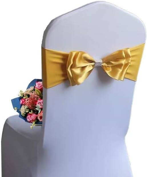 12 PCS Spandex Chair Sash Bow Tied,Elastic Sashes Chair Bands for Wedding Party Reception Events Celebration Banquets Hotel Event Decorations Chairs Decoration(Gold) by DDCBNS