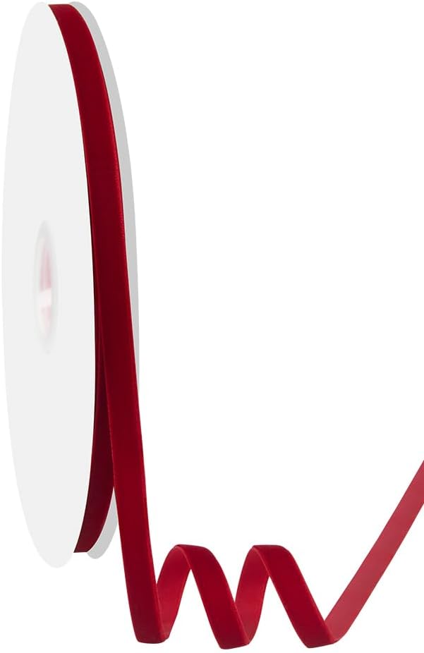 3/8" Wide Velvet Ribbon, 25 Yards - Thin Red Velvet Ribbon on Spool for Crafts, Gift Wrapping, DIY, Hair Bows, Wedding Invitations, Parties, Valentine's Day, and Christmas