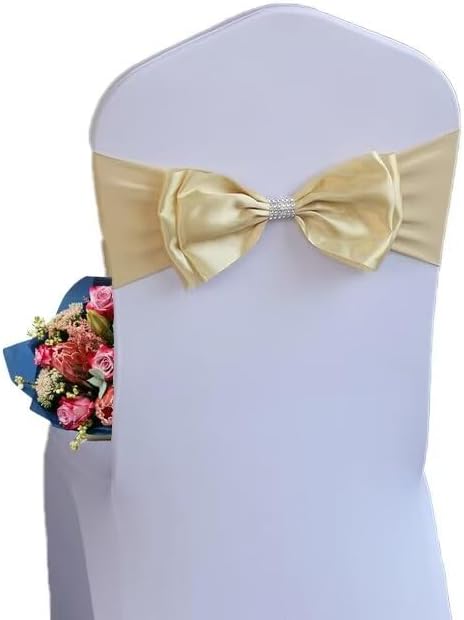6 PCS Spandex Chair Sash Bow Tied,Elastic Sashes Chair Bands for Wedding Party Reception Events Celebration Banquets Hotel Event Decorations Chairs Decoration(Champagne) by DDCBNS
