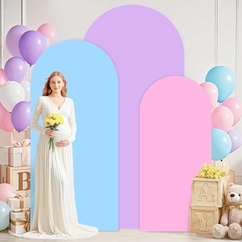 Arch Backdrop Cover Set of 3 Lavender Arch Cover 4ft 5ft 6ft Arch Spandex Cover Wedding Arch Covers Stretchy Backdrop Pink Balloon Arched Covers for Wedding Party Banquet Decoration - Image 3