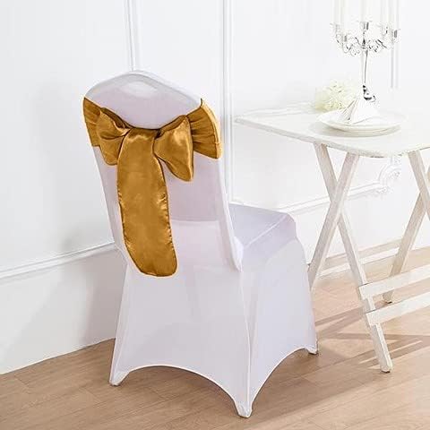 Balsa Circle 50 Antique Gold Satin Elegant Chair Cover Bows Sashes Wedding Banquet Decorations Party Supplies Engagement Events Reception - Image 5