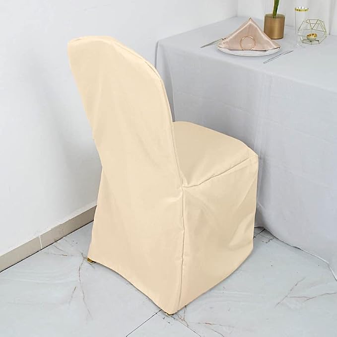 Balsa Circle 50 pcs Beige Polyester Banquet Chair Covers for Party Wedding Linens Decorations Dining Ceremony Reception Supplies - Image 4